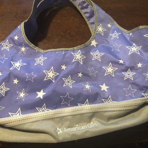 American Girl doll carrier -- purple with silver stars --  zipper storage area